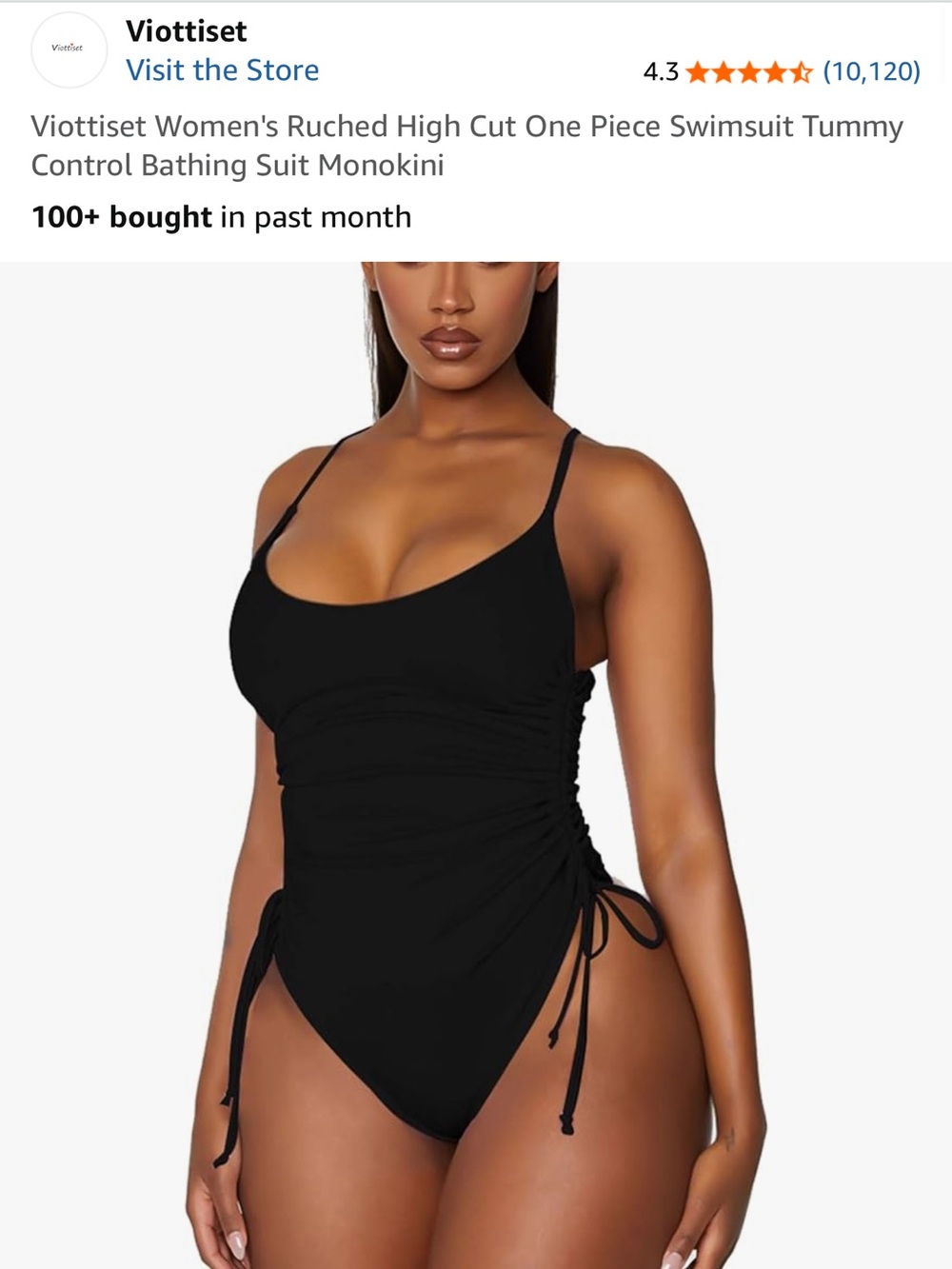 NEW Amazon Black Ruched High-Cut One-Piece Swimsuit